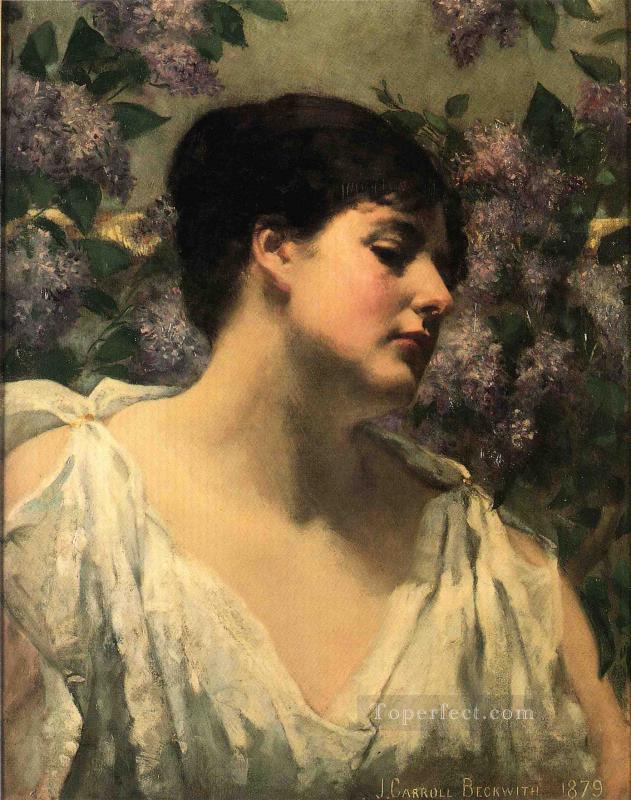 Under the Lilacs impressionist James Carroll Beckwith Oil Paintings
